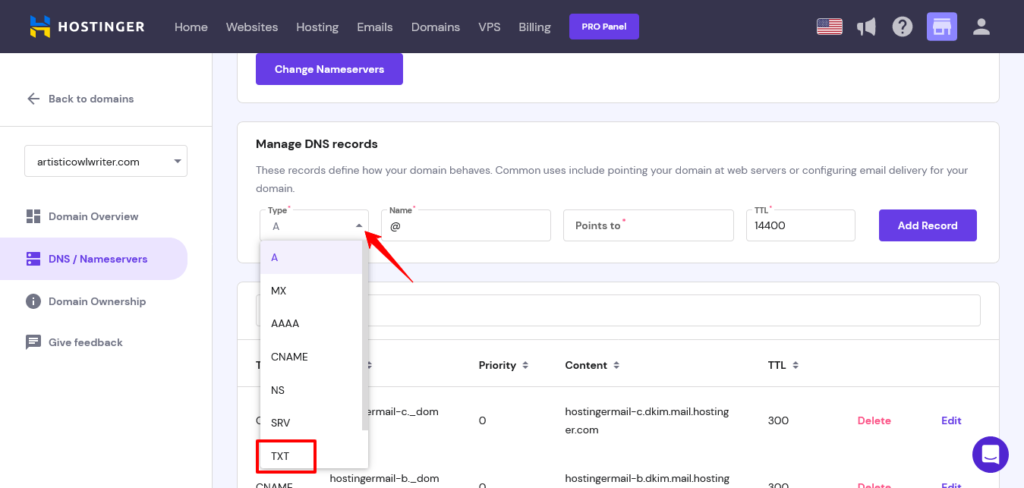 TXT-record-in-hostinger-manage-dns-recored