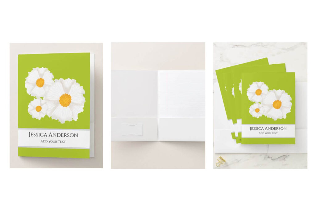 Lime Green Poppy Flower Pocket Folder