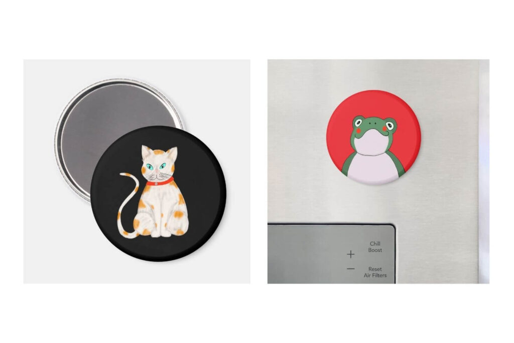 Funny frog and an orange-white cat printed fridge magnets