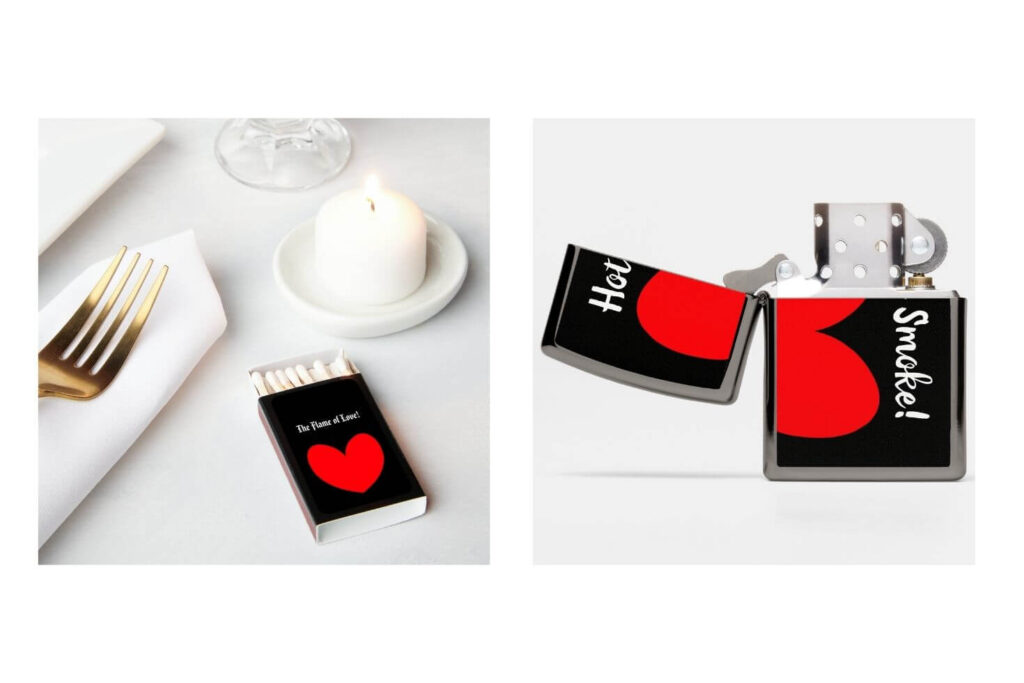 Flame of Love Black Matchboxes and Custom Zippo Lighters