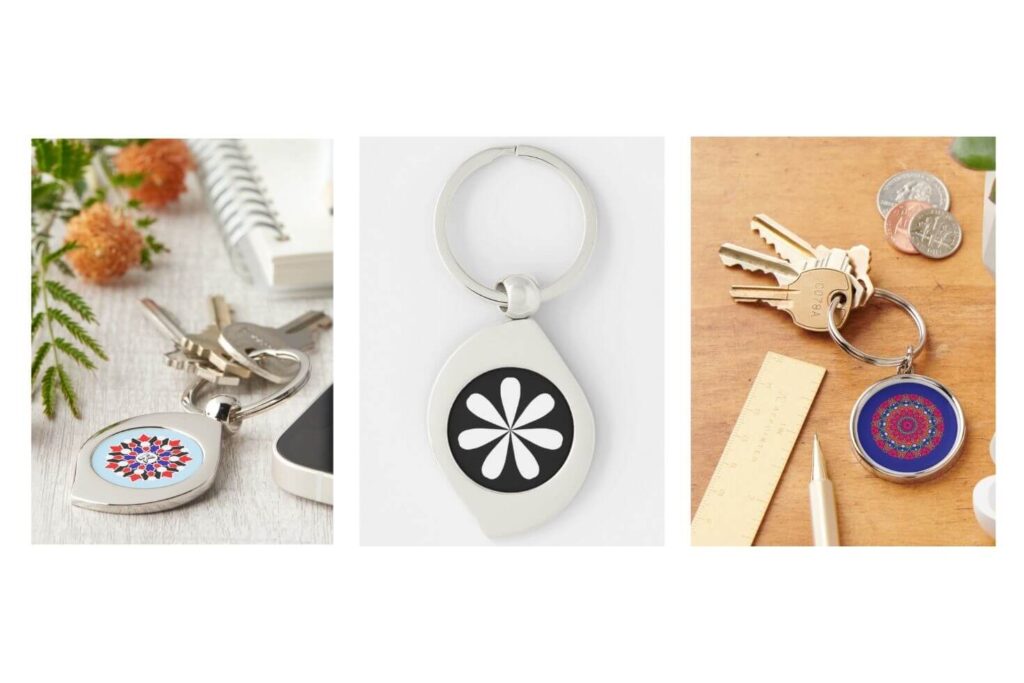 White Aster Flower Metal Keychain 