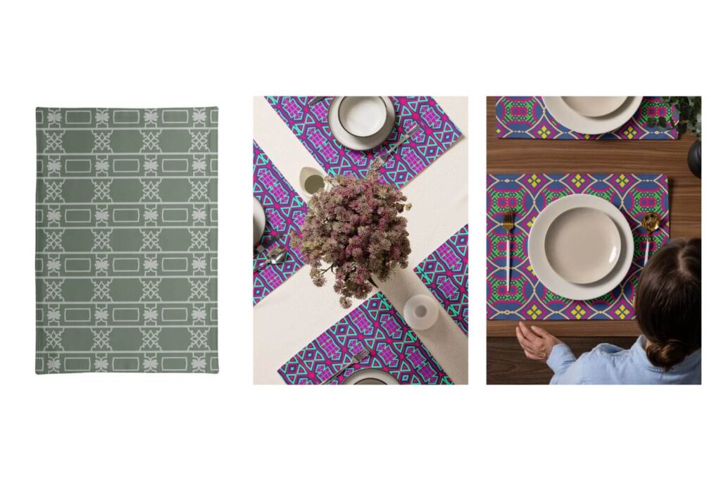 Purple and a Sage Green Ornamental Cloth Placemats