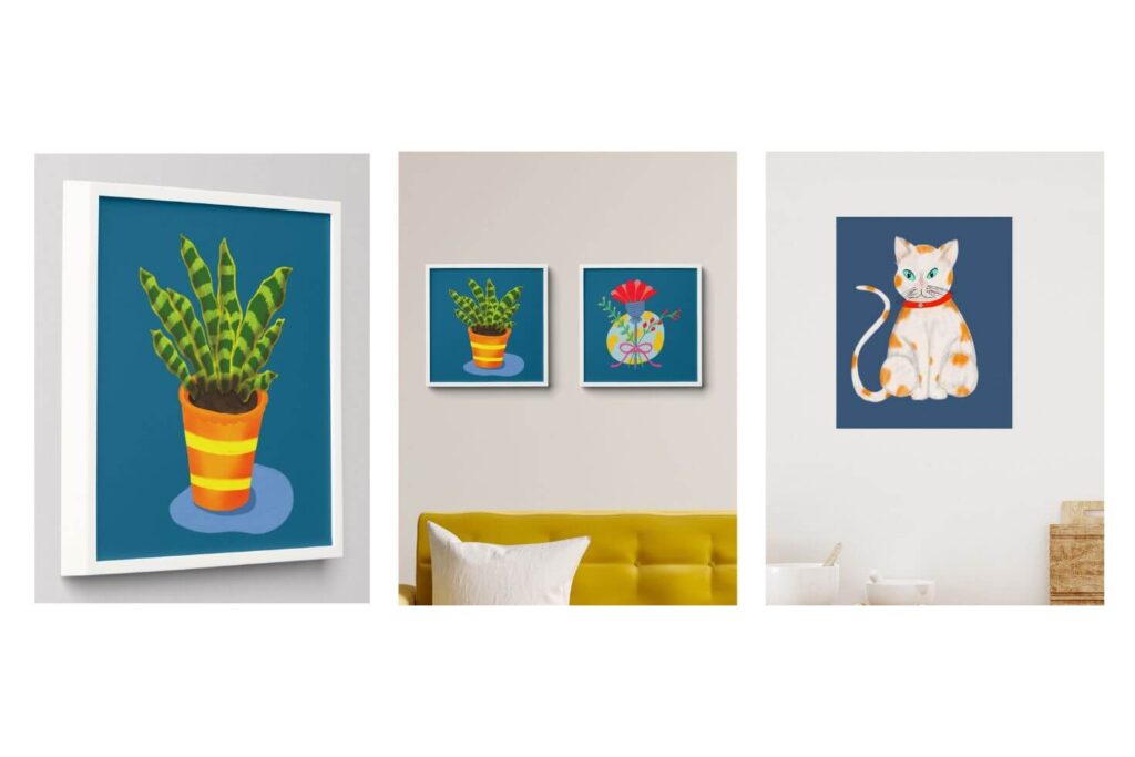 cactus and cat wall tile posters